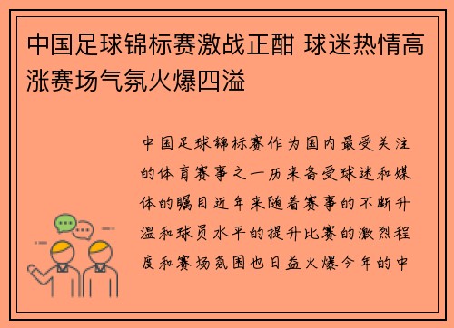 中国足球锦标赛激战正酣 球迷热情高涨赛场气氛火爆四溢