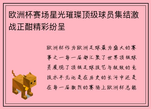 欧洲杯赛场星光璀璨顶级球员集结激战正酣精彩纷呈